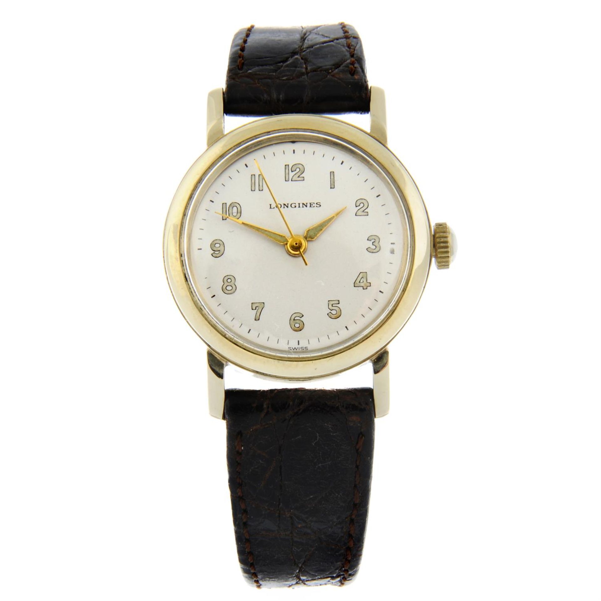 LONGINES - a yellow metal wrist watch, 29mm.