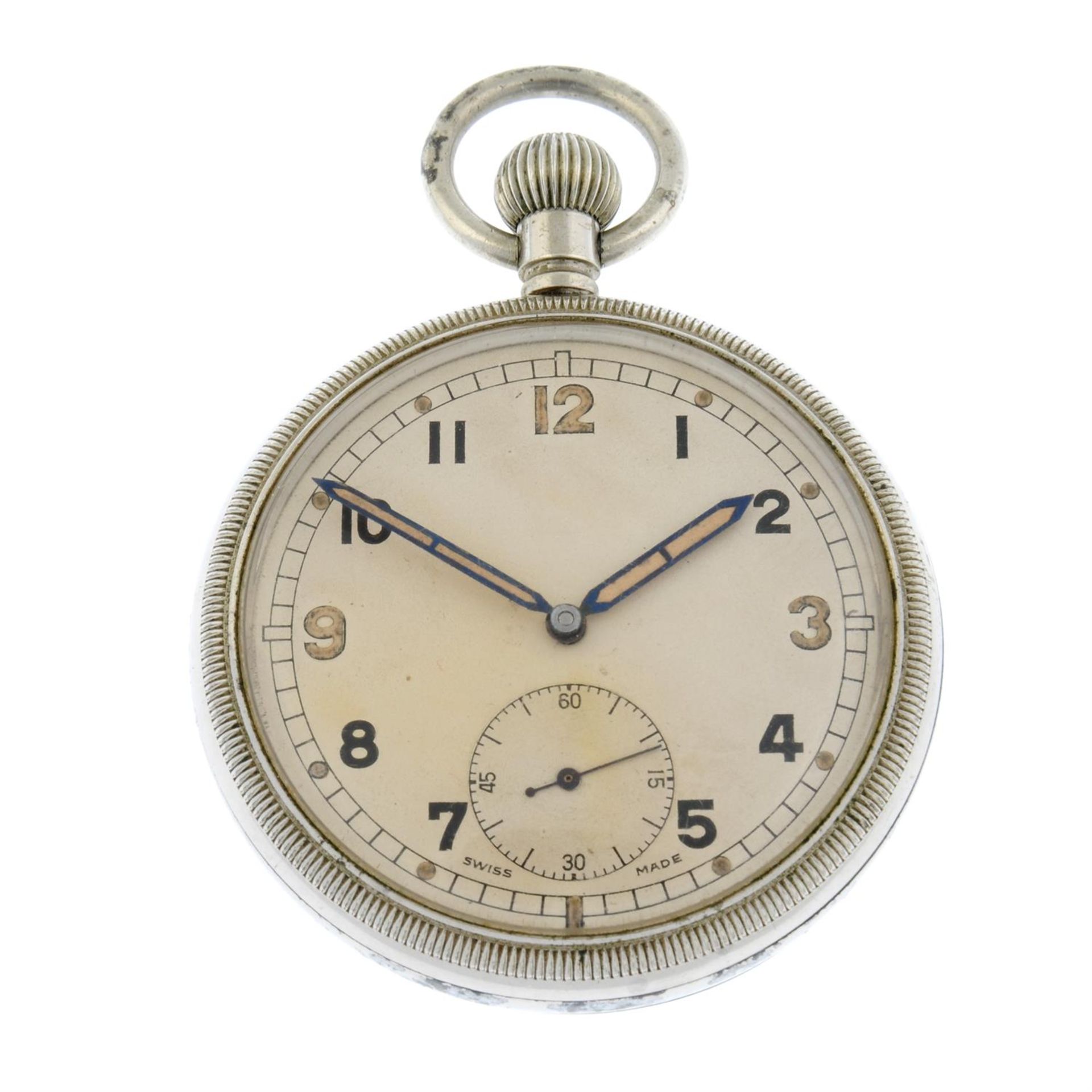 A chrome plated military issue open face pocket watch (52mm) with another military issue pocket - Image 3 of 4