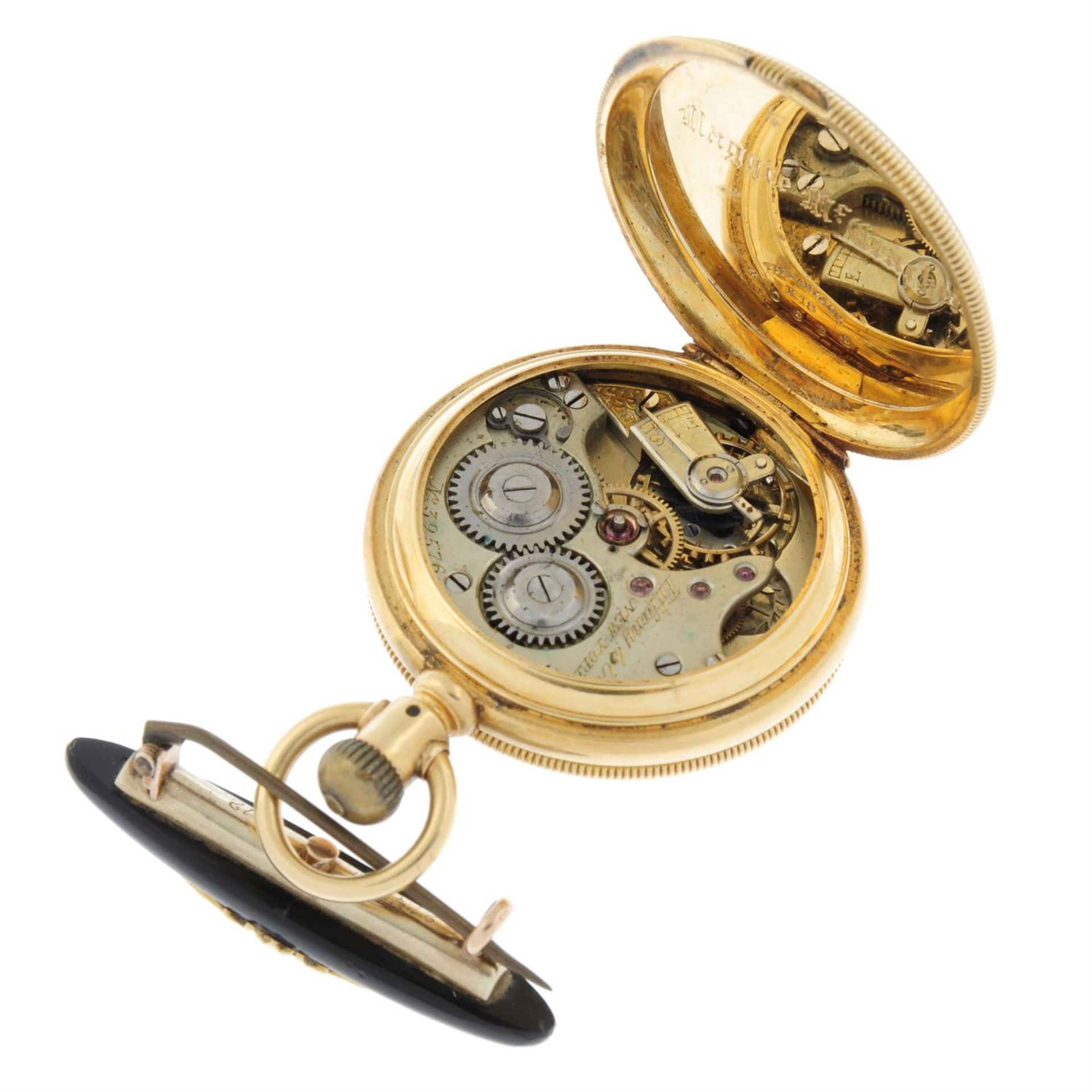 A yellow metal full hunter fob watch by Tiffany & Co. 35mm. Together with a yellow metal, - Image 4 of 4