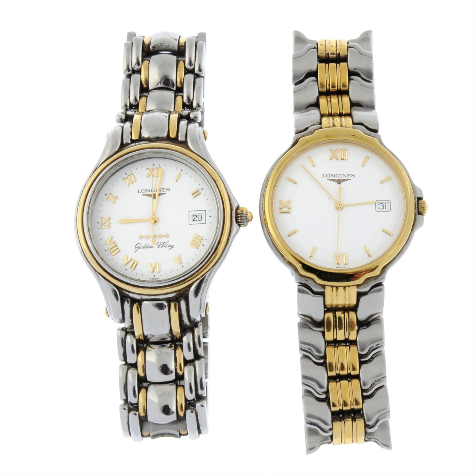 LONGINES - a bi-colour Golden Wing bracelet watch (33mm) together with a bi-colour Longines