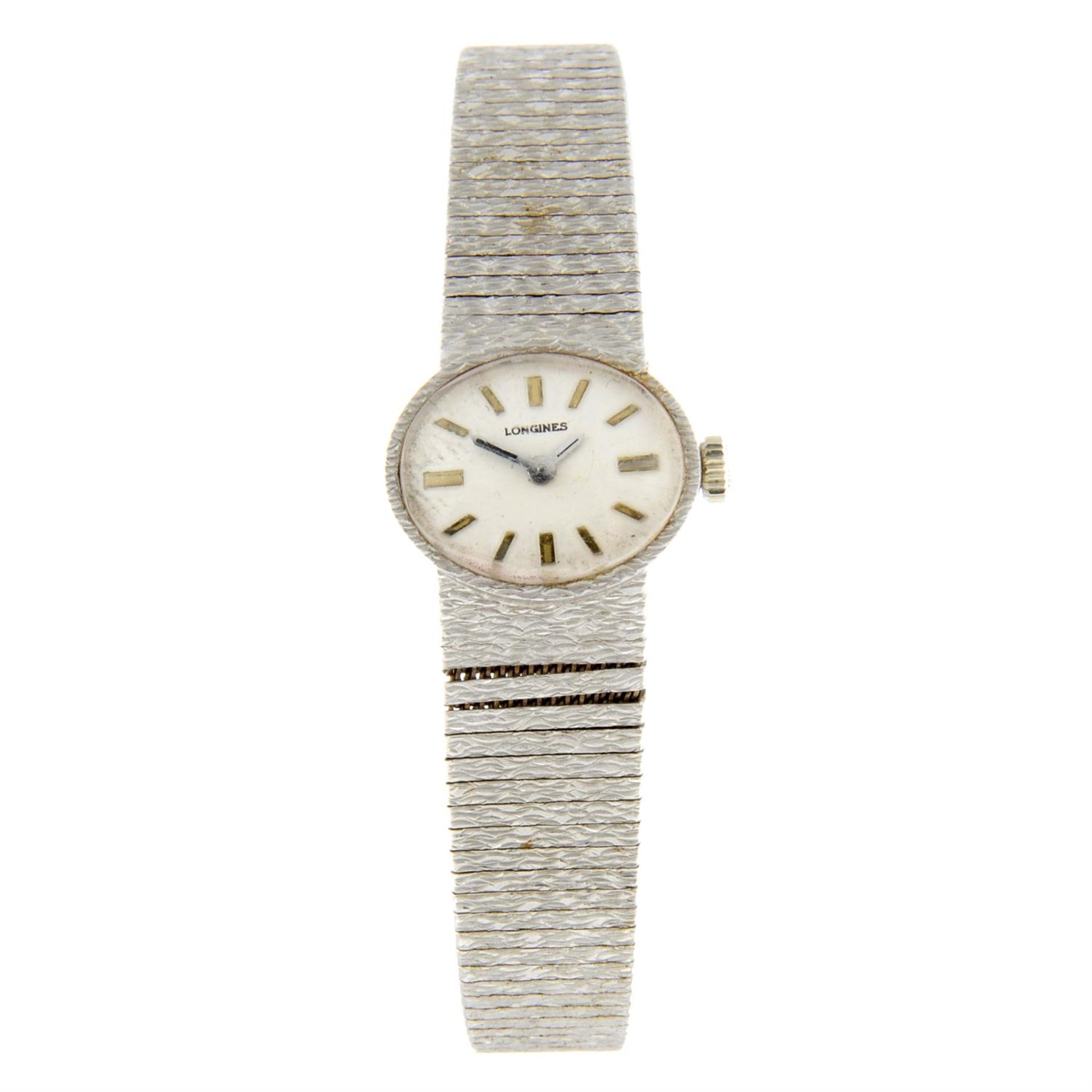 LONGINES - a 9ct white gold bracelet watch, 18mm.