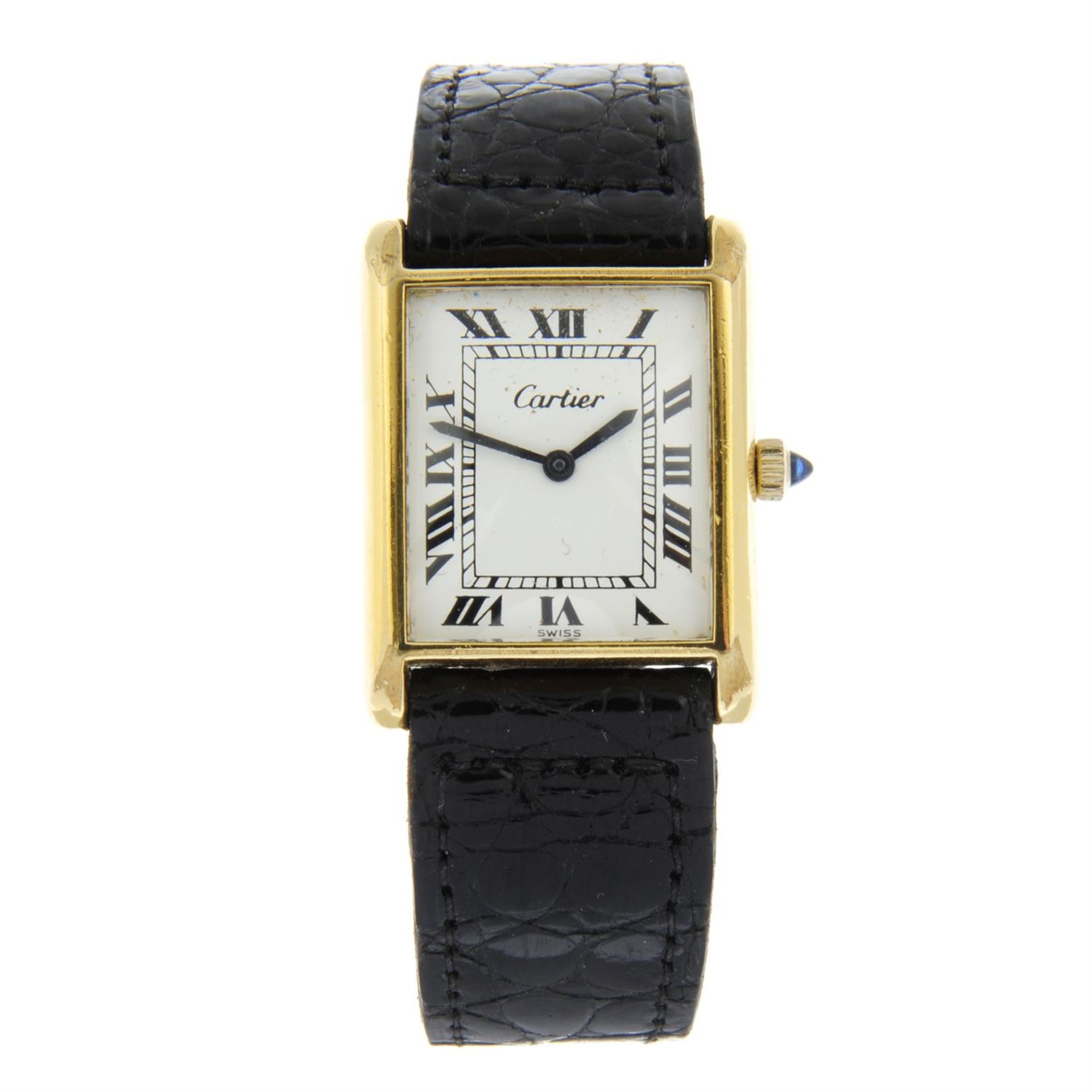 CARTIER - a gold plated Tank wrist watch, 23mm.