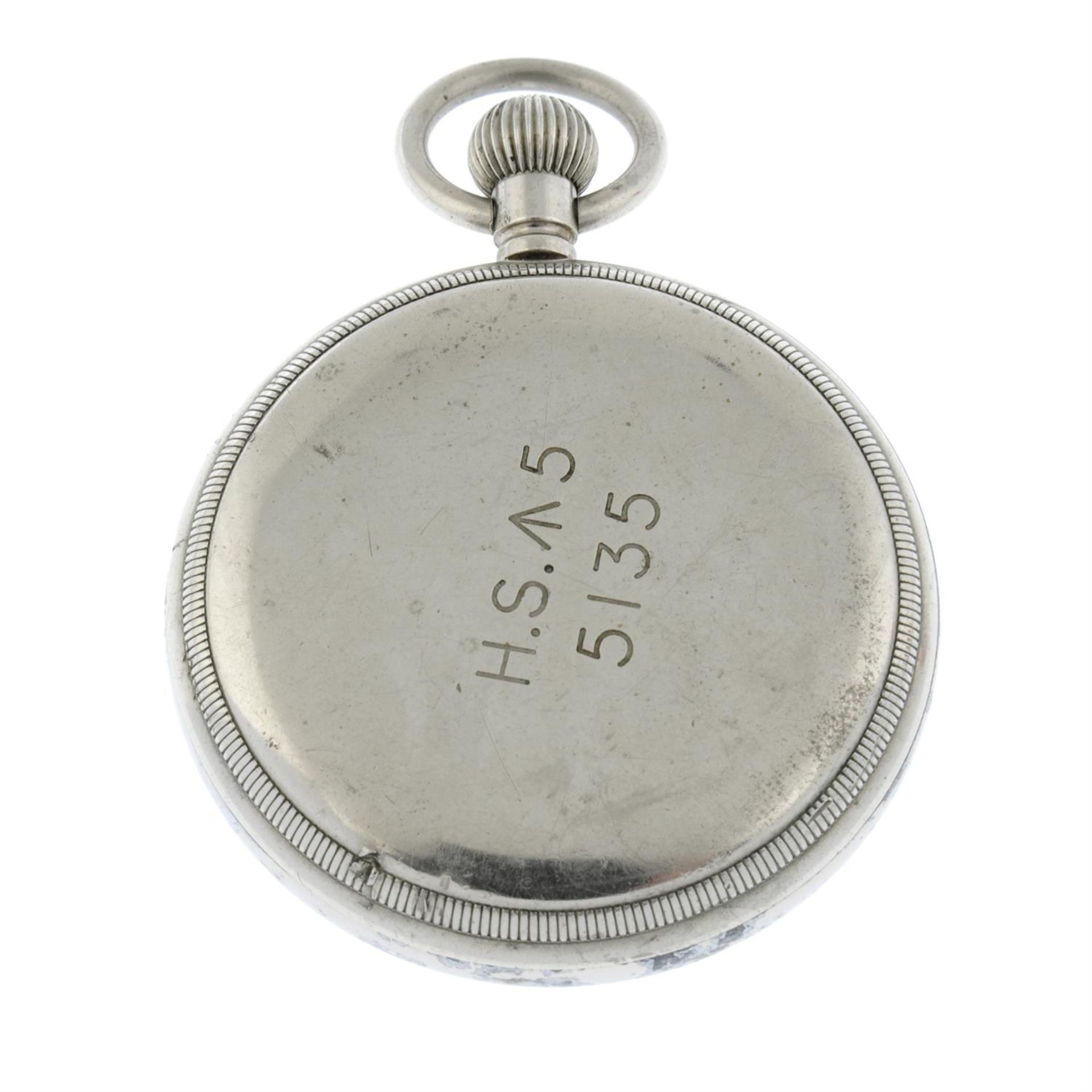 A chrome plated military issue open face pocket watch (52mm) with another military issue pocket - Image 4 of 4