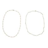 A 9ct gold cultured pearl single-strand necklace, with bead spacers together with a cultured pearl