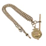 An early 20th century 9ct gold shield fob, with longuard chain.