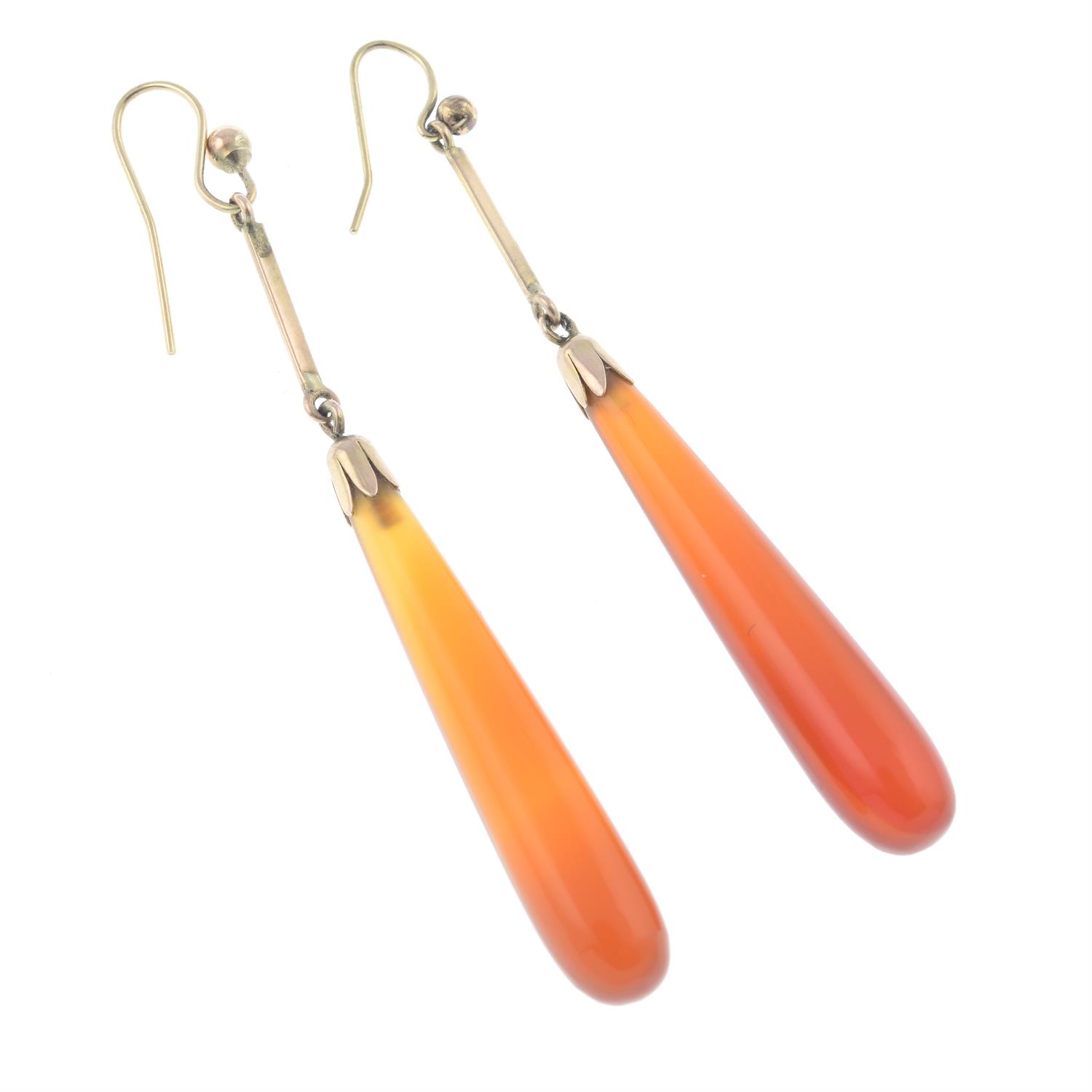 A pair of early 20th century carnelian drop earrings. - Image 2 of 2