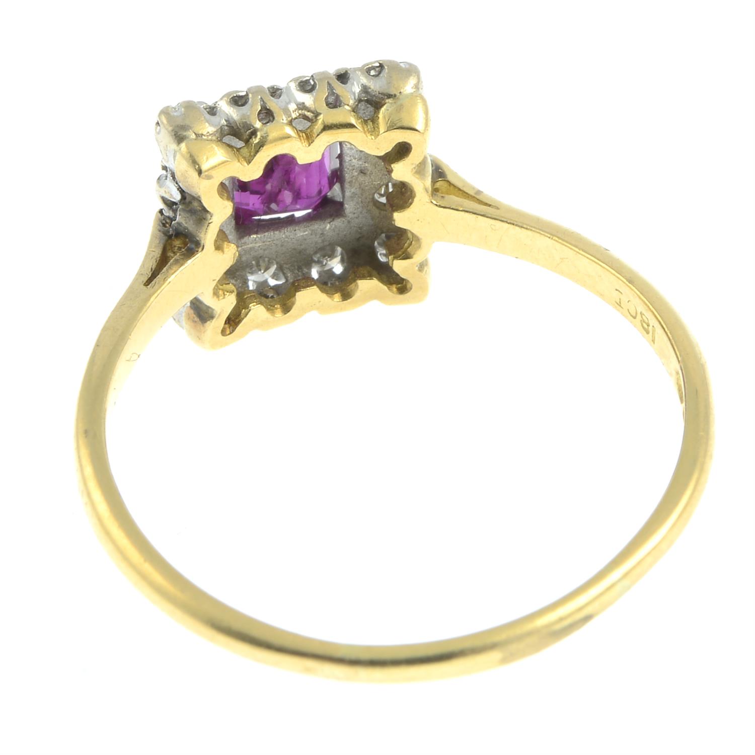 An 18ct gold ruby and diamond square-shape cluster ring. - Image 2 of 2