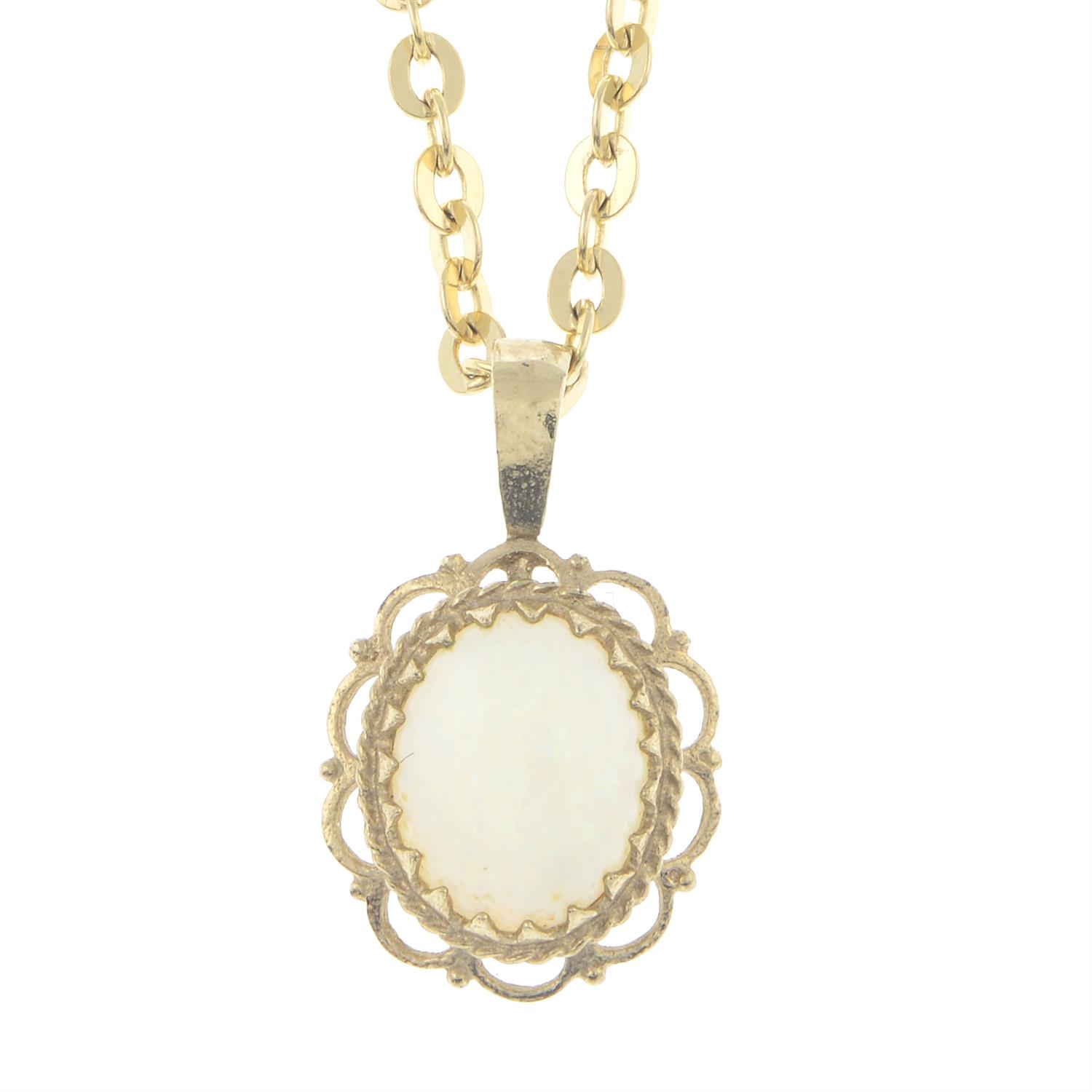 An opal pendant, with 9ct gold chain.