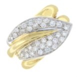 An 18ct gold pavé-set diamond foliate ring.