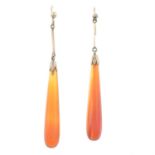 A pair of early 20th century carnelian drop earrings.