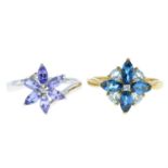 Two 9ct gold gem-set floral cluster rings.