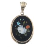 A late Victorian pietra dura pendant with reverse locket.