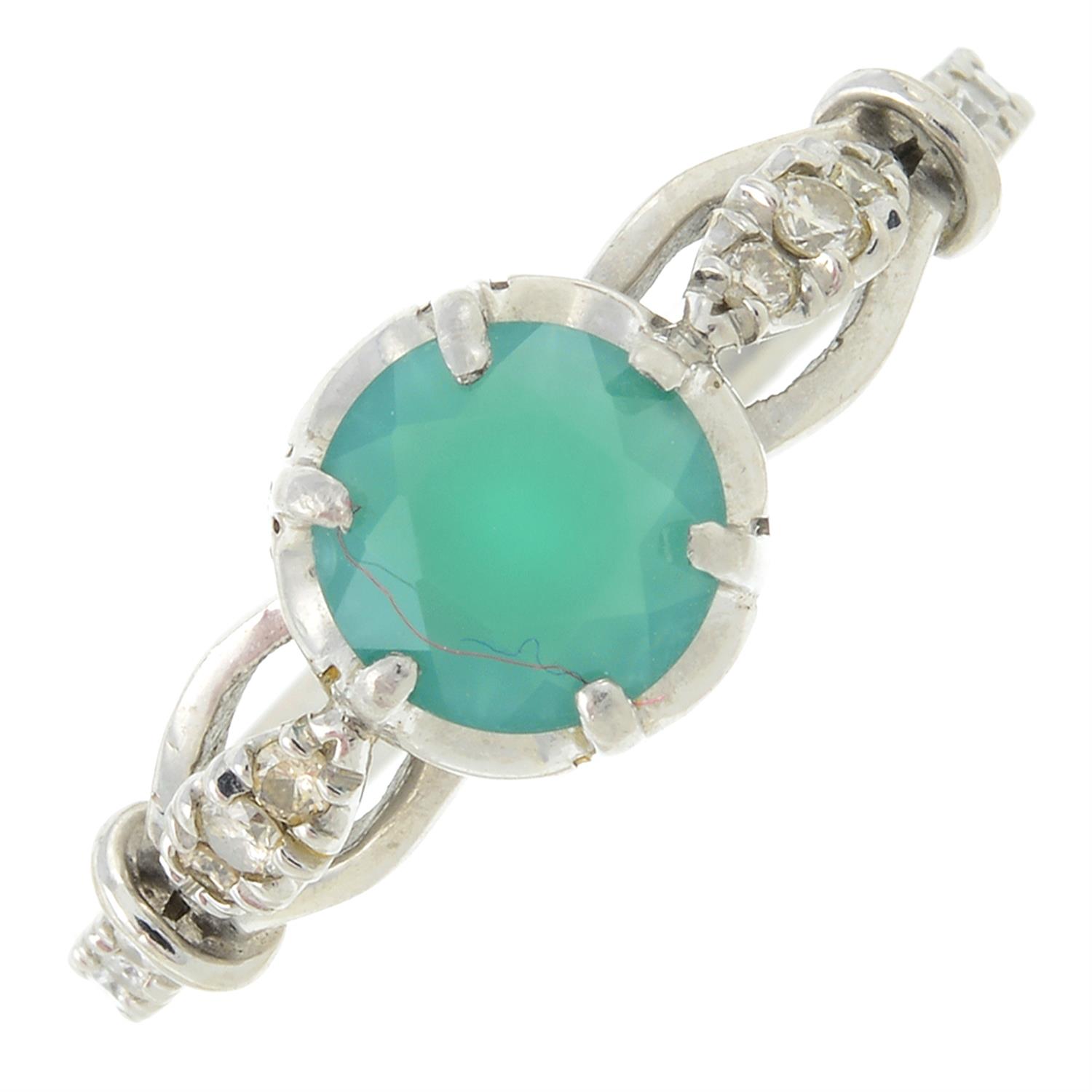 A chrysoprase quartz and diamond ring.