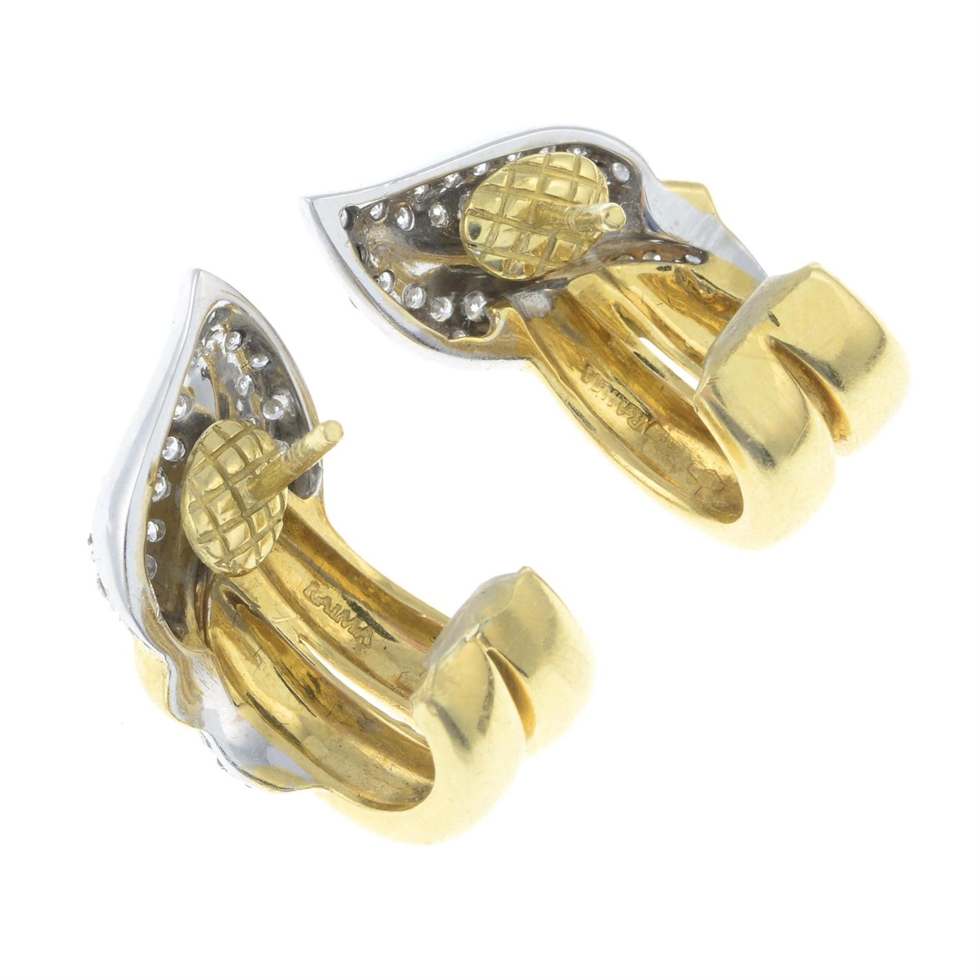 A pair of 18ct gold pavé-set diamond foliate earrings. - Image 2 of 2