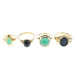 Four gem-set rings, to include a 9ct gold hematite cameo ring.