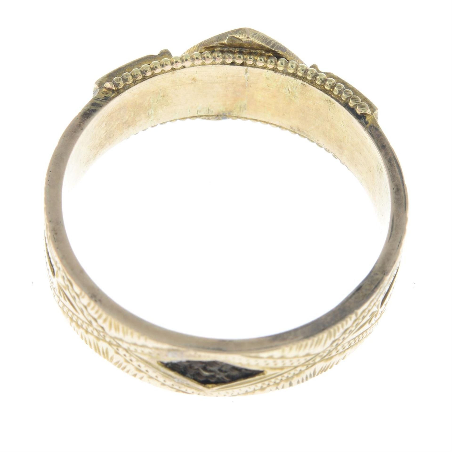 A Victorian 9ct gold enamel and split pearl mourning ring. - Image 2 of 2