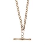 A curb-link chain necklace, with 9ct gold T-bar pendant.