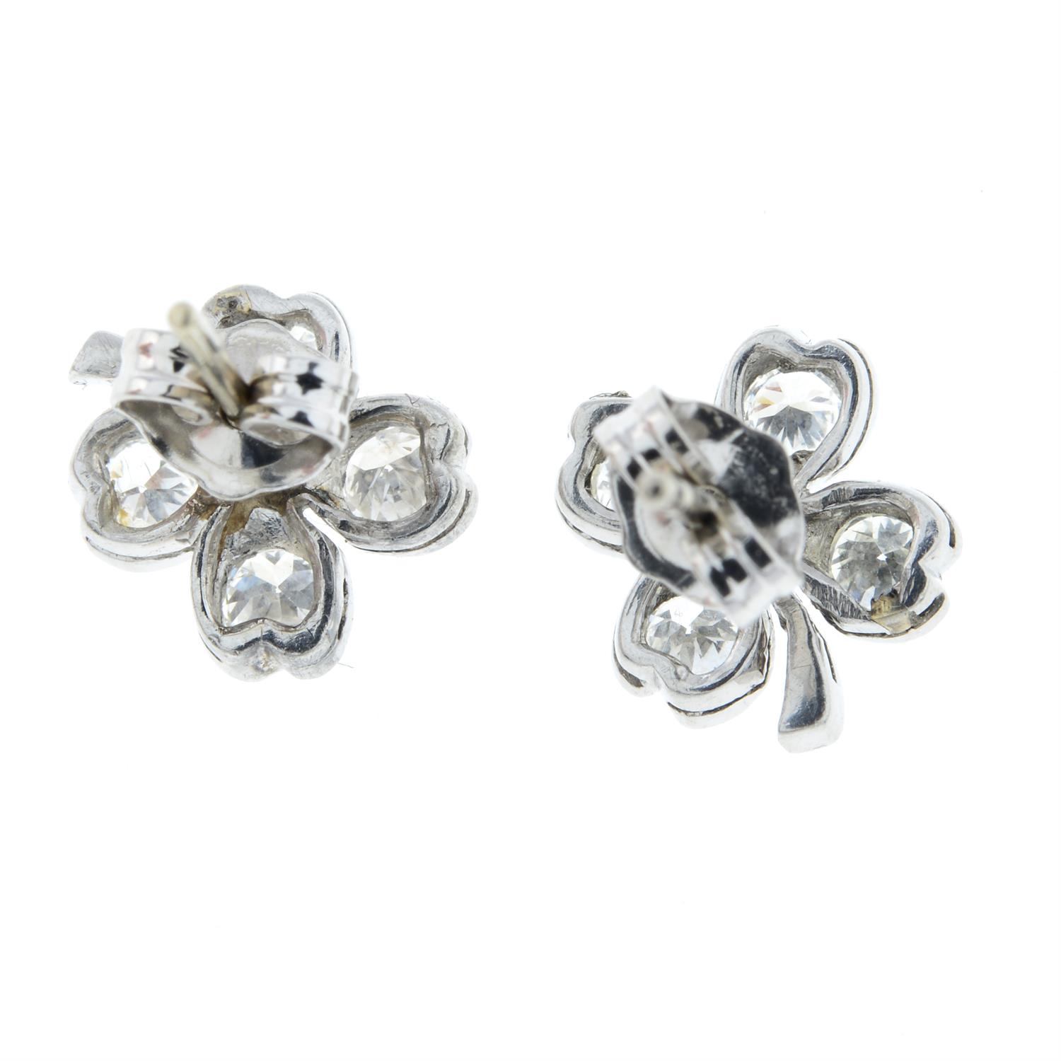A pair of diamond four-leaf clover earrings. - Image 2 of 2