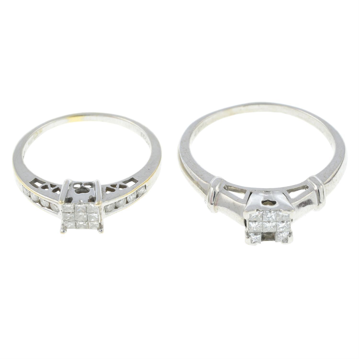 Two 18ct gold diamond cluster rings.