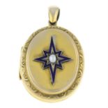 A late 19th century locket, with enamel and split pearl star.