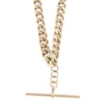 A 9ct gold curb-link Albert chain, with T-bar.