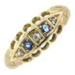 An Edwardian 18ct gold sapphire and diamond five-stone ring.