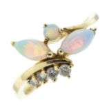 A 14ct gold opal and brilliant-cut diamond ring.