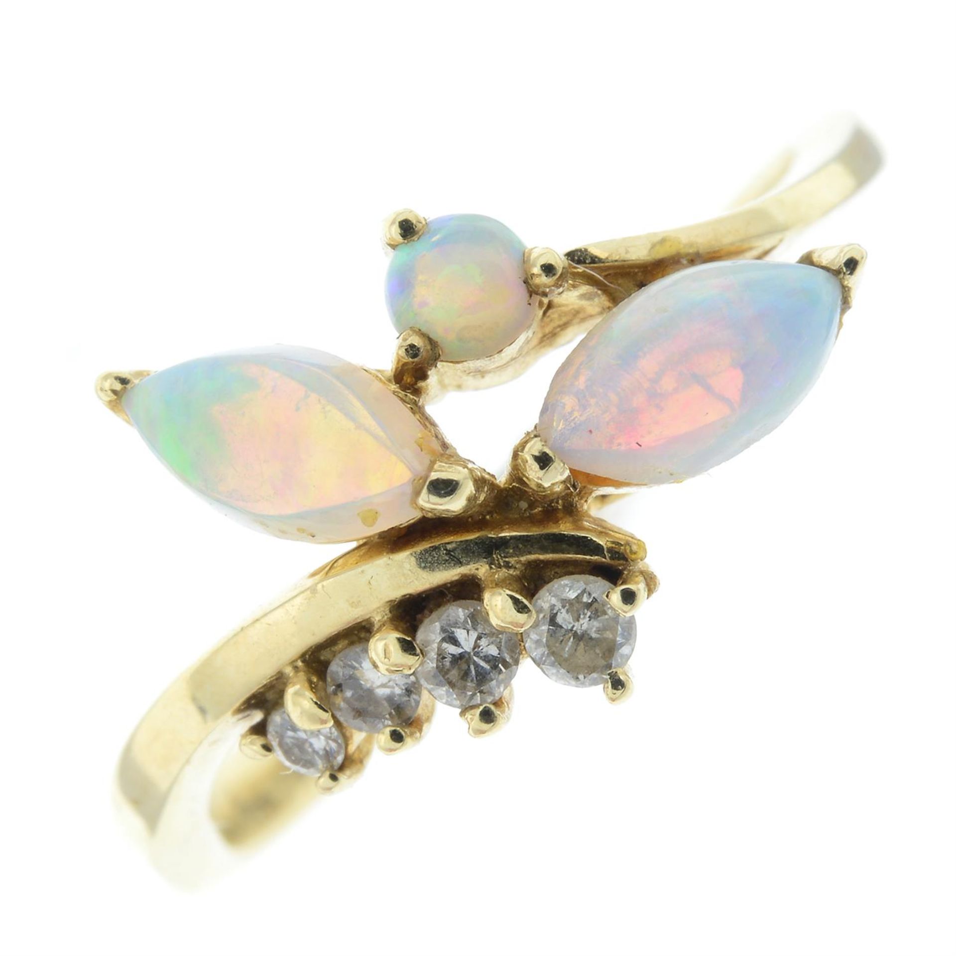 A 14ct gold opal and brilliant-cut diamond ring.