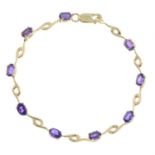 A 9ct gold amethyst fancy-link bracelet.