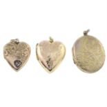 Three late 20th century 9ct gold back and front floral motif lockets.