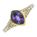 An 18ct gold amethyst dress ring, with diamond sides.
