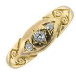 A late Victorian 18ct gold old-cut diamond three-stone ring.