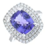 A tanzanite and diamond cluster ring.