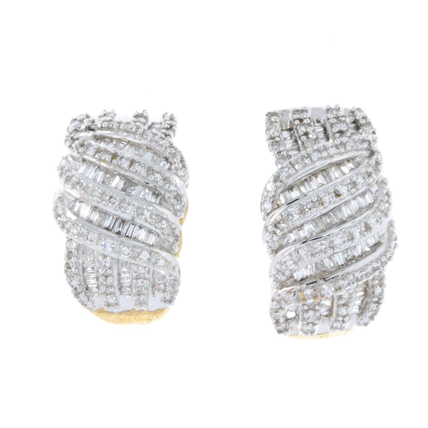 A pair of 9ct gold vari-cut diamond earrings.