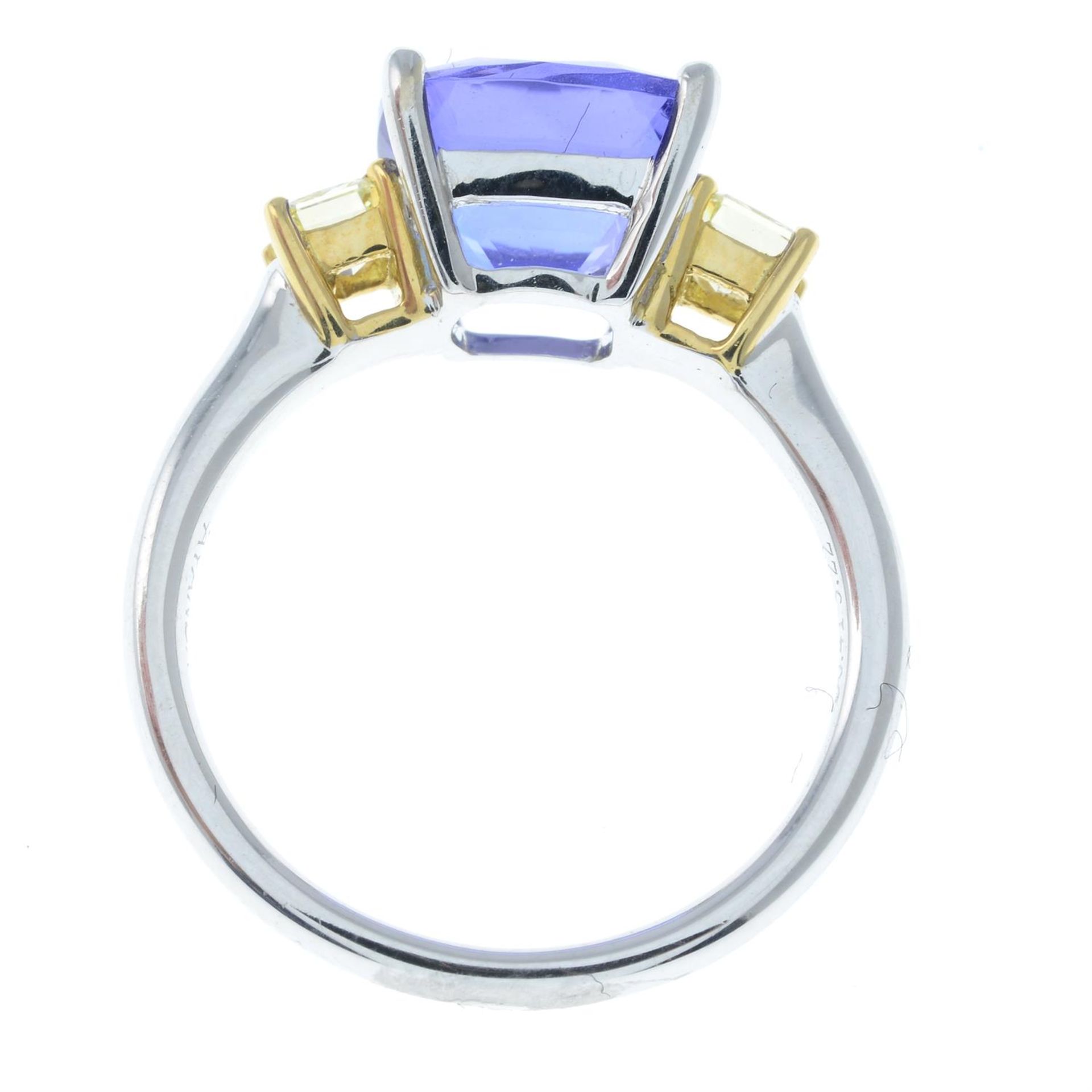 A tanzanite and square-cut 'fancy light' yellow diamond ring. - Image 2 of 2