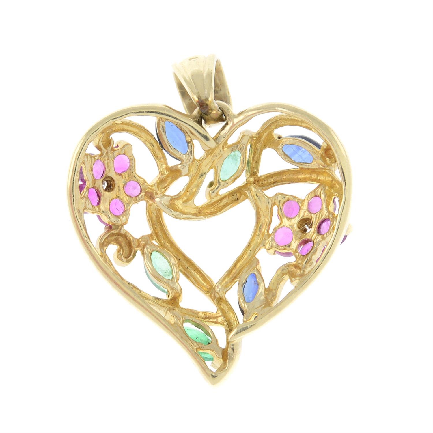 A diamond and gem-set openwork heart pendant. - Image 2 of 2