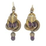 A pair of 19th century garnet foliate motif drop earrings.