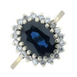 A 9ct gold sapphire and diamond cluster ring.