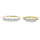 An 18ct gold diamond four-stone ring and a diamond five-stone ring.