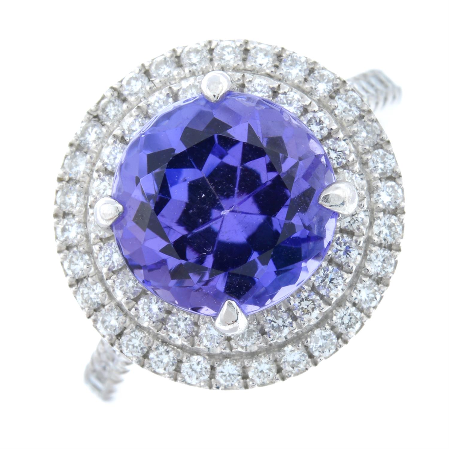 A tanzanite and diamond cluster ring.