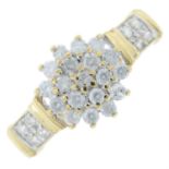 A 9ct gold diamond cluster ring.