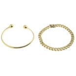 (57766) A 9ct gold bracelet and a 9ct gold bangle.