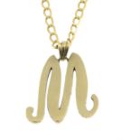 (57729) A 9ct gold letter 'M' pendant, with 9ct gold chain.