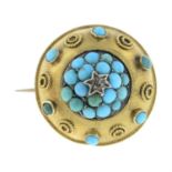 A late 19th century turquoise and rose-cut diamond accent brooch.