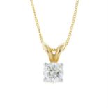 A brilliant-cut diamond single-stone pendant, with chain.