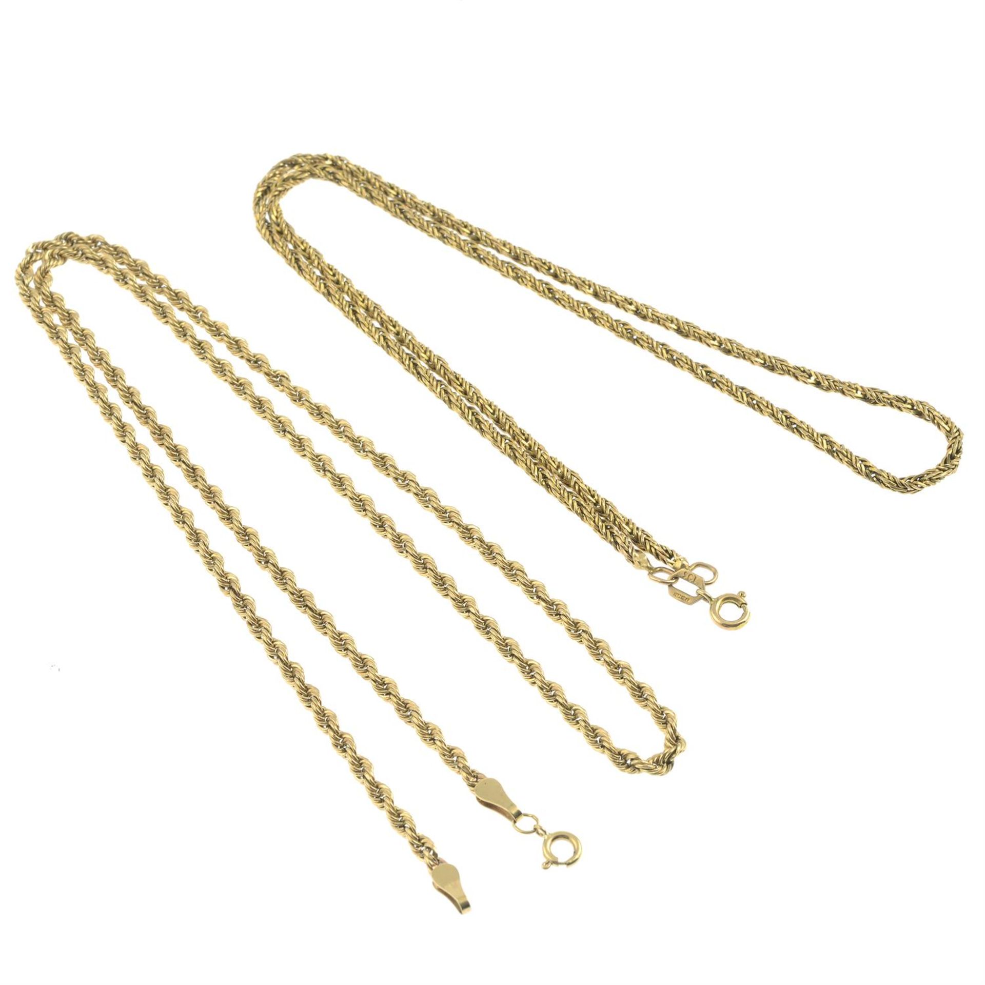 Two 9ct gold rope chain necklaces.