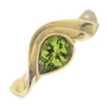 A 9ct gold pear-shape peridot single-stone dress ring.