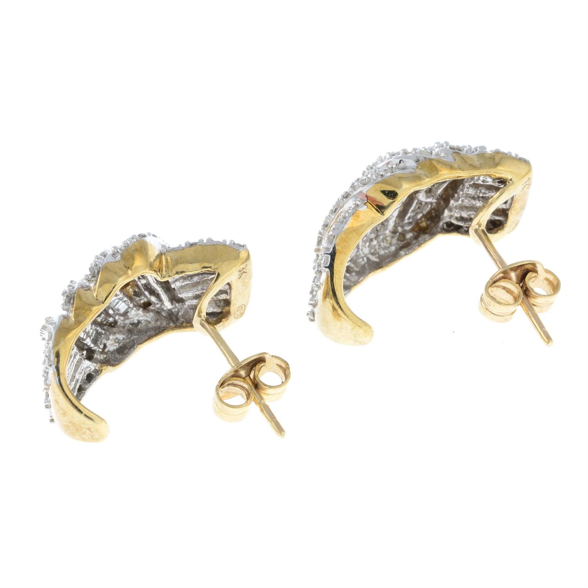 A pair of 9ct gold vari-cut diamond earrings. - Image 2 of 2