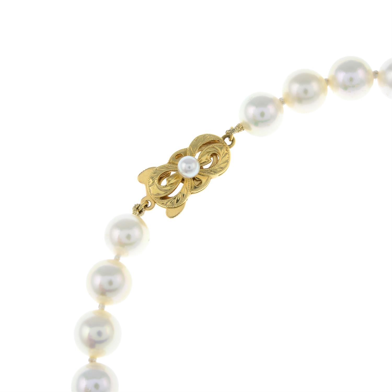 A cultured pearl single-strand necklace, with 18ct gold clasp, by Mikimoto. - Image 2 of 2