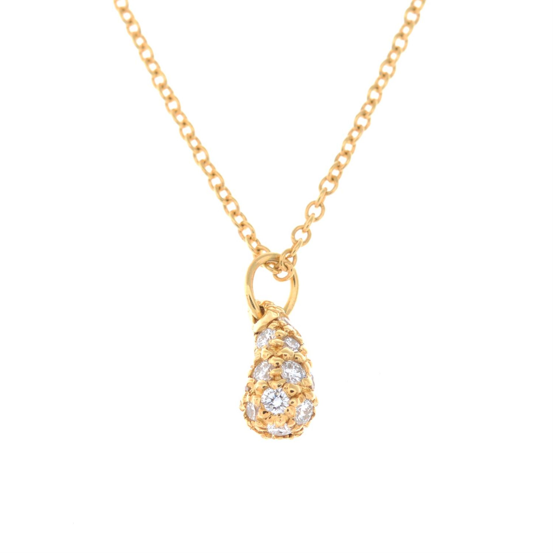 A brilliant-cut diamond 'Teardrop' pendant, with chain, by Elsa Peretti for Tiffany & Co.